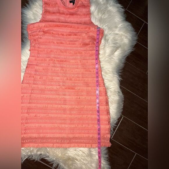 J. Crew Sheath Dress Coral Pink Fringe Corchet Lined Mock Neck Sleeveless sz 4 - Picture 11 of 11